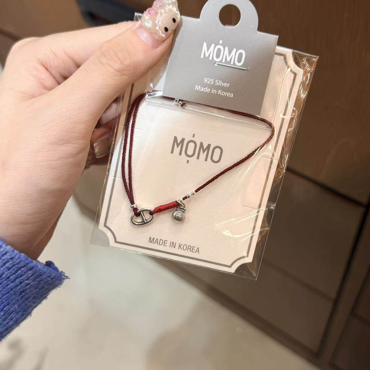 12.15直播韩国momo银饰小钱袋猪鼻扣红绳手链925银