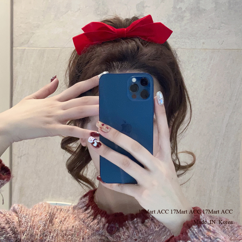 17mart韩国发饰明星同款红色丝绒蝴蝶结发夹简约百搭边夹节日头饰