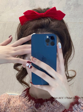 17mart韩国发饰明星同款红色丝绒蝴蝶结发夹简约百搭边夹节日头饰