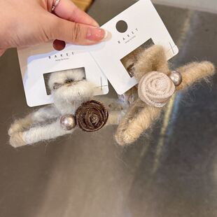 9.3韩国baket发饰毛线珍珠丝绒玫瑰抓夹