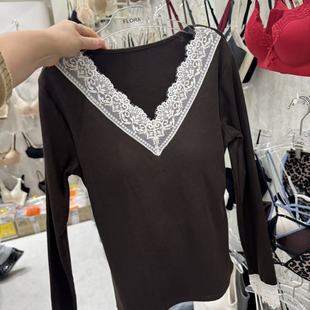 12.25韩国东大门flora长袖 蕾丝领口打底百搭舒适内衣