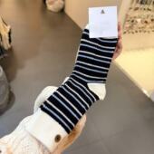 12.1东大门韩国YOLO彩色条纹纽扣袜子