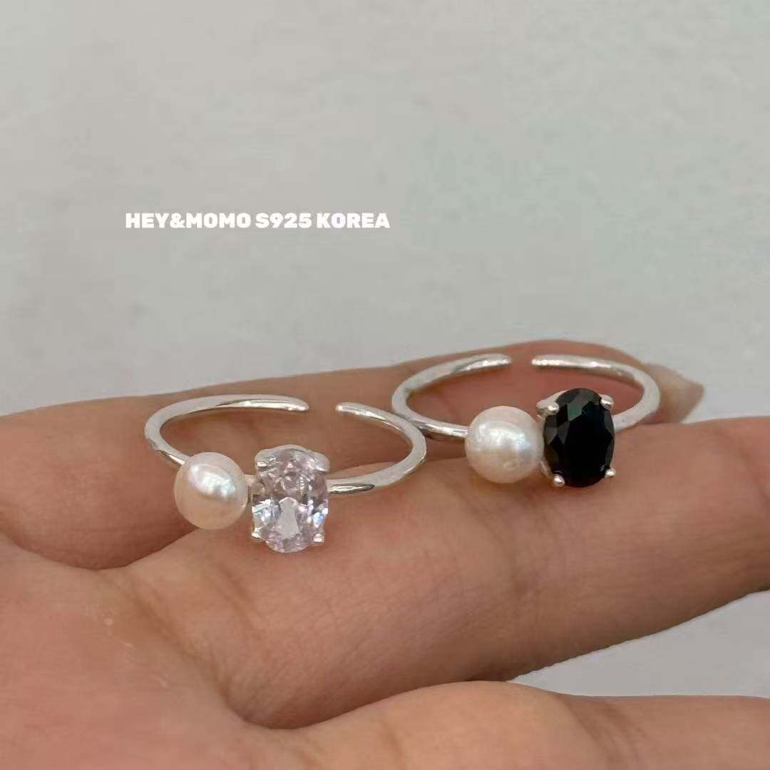 12.15直播韩国momo银饰亮钻珍珠戒指贵气925银