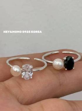 12.15直播韩国momo银饰亮钻珍珠戒指贵气925银