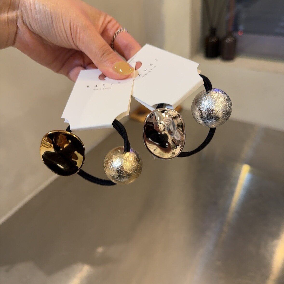 9.7韩国baket发饰复古金属圆片球球简约头绳发绳皮筋