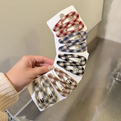 11.8韩国东大门baket发饰撞色复古学院格子布艺BB夹