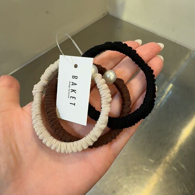 7.30韩国baket发饰简约褶皱珍珠发绳发圈