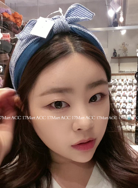 5.27韩国东大门baket发饰牛仔布艺网格蝴蝶结头箍发带