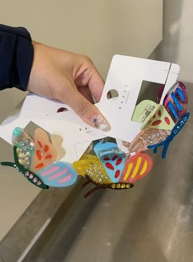 8.12韩国东大门baket发饰彩色拼钻花蝴蝶醋酸抓夹