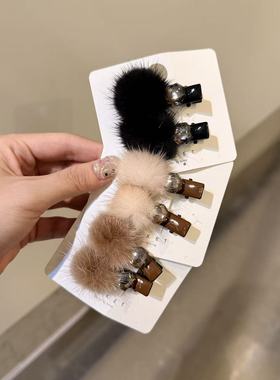 11.15韩国东大门baket发饰复古可爱毛球水钻方钻鸭嘴夹