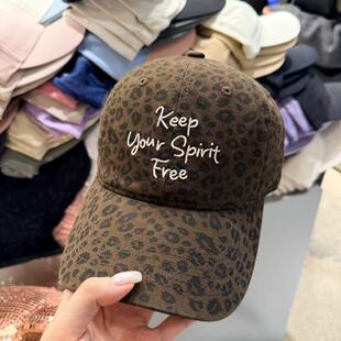 3.18韩国东大门the hat二号店简约豹纹牛仔字母刺绣鸭舌帽