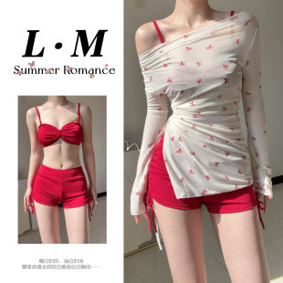 一字肩泳衣遮肚性感显瘦温泉长袖 连体泳装 泡温泉泳衣 复古新款 法式