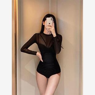 钢圈聚拢泡温泉度假 爆感长袖 款 连体显瘦遮肉蕾丝性泳衣女2026新款