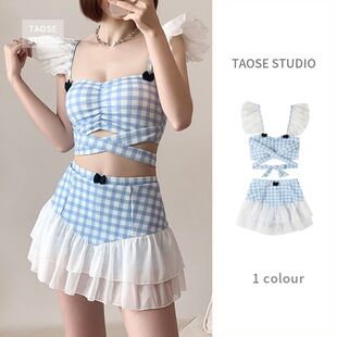 显瘦高级感纯欲风甜美泳装 保守分体可爱夏季 游泳衣女款 2026新款