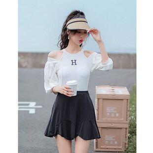 保守女孩显瘦遮肚高级感泳装 2026新款 温泉泳衣女性感连体三角裙式