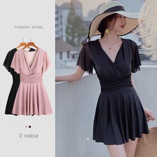 游泳衣女士保守遮肚显瘦防走光妈妈大胸连体超仙温泉泳装 宽松ins