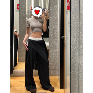 Juicefish莼z版 柠檬swi 弹力松紧带轻薄速干阔腿休闲裤 女 型