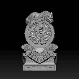 仿古新款吸水兽门墩龙凤浮STL格式圆雕图三维精雕文件3D打印模型