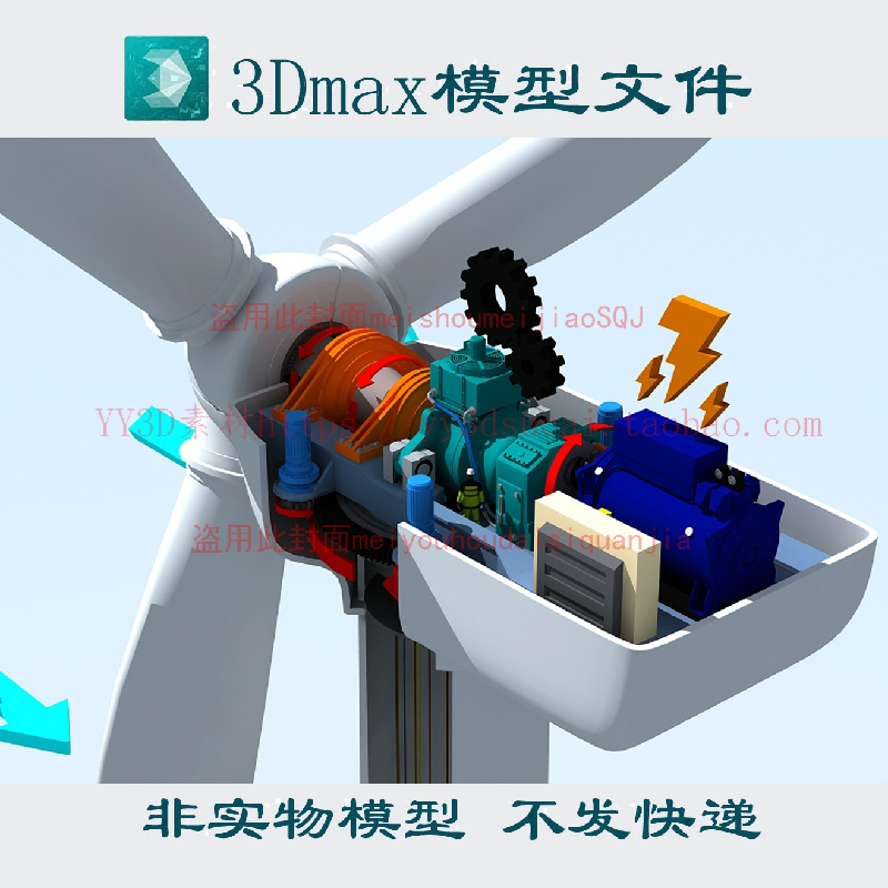 风力发电演示3dmax模型fbx c4d obj blender格式风电3d模型发电机