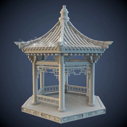 中国风建筑亭子凉亭3dmax c4d fbx obj格式文件3D模型 非实物A620