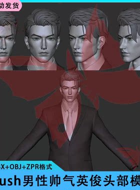 ZBrush亚洲男性帅哥头部3D模型zb英俊帅气男生西装男半身像3D模型