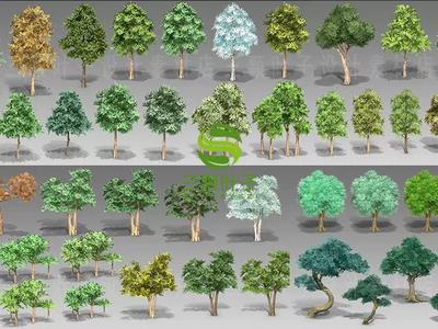 日韩风次时代卡通植物3D模型 树木草地枯树枝 场景地编素材4161