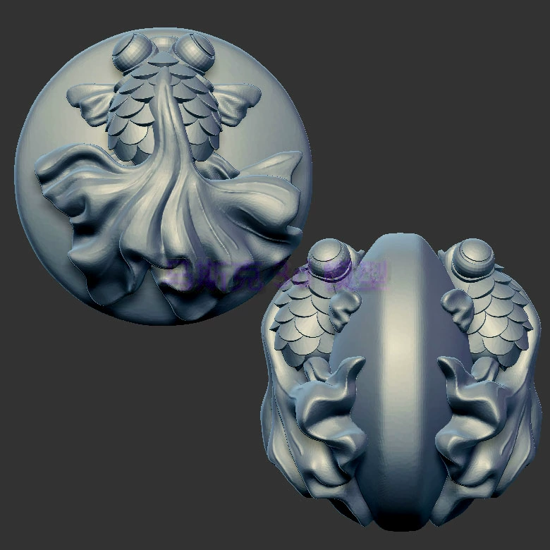 金鱼富贵有金鱼双面鱼三维立体图圆雕图stl文件雕刻机3d模型456