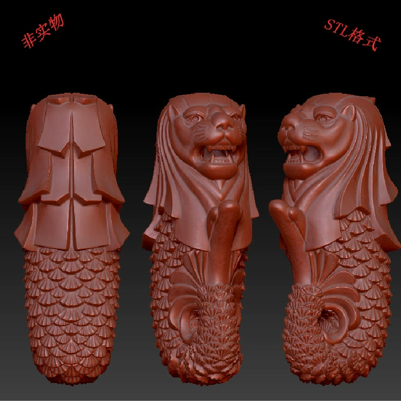 三维立体图圆雕图3d打印stl格式鱼尾狮雕塑3d模型2817