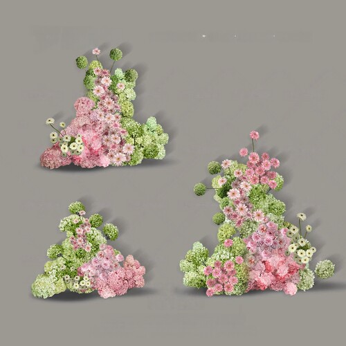 婚礼粉绿花艺素材绿粉色绣球花艺效果图素材PS
