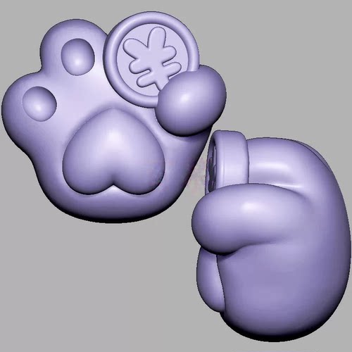 招财猫爪铜钱猫爪三维立体图圆雕图STL文件雕刻机3D立体模型3408