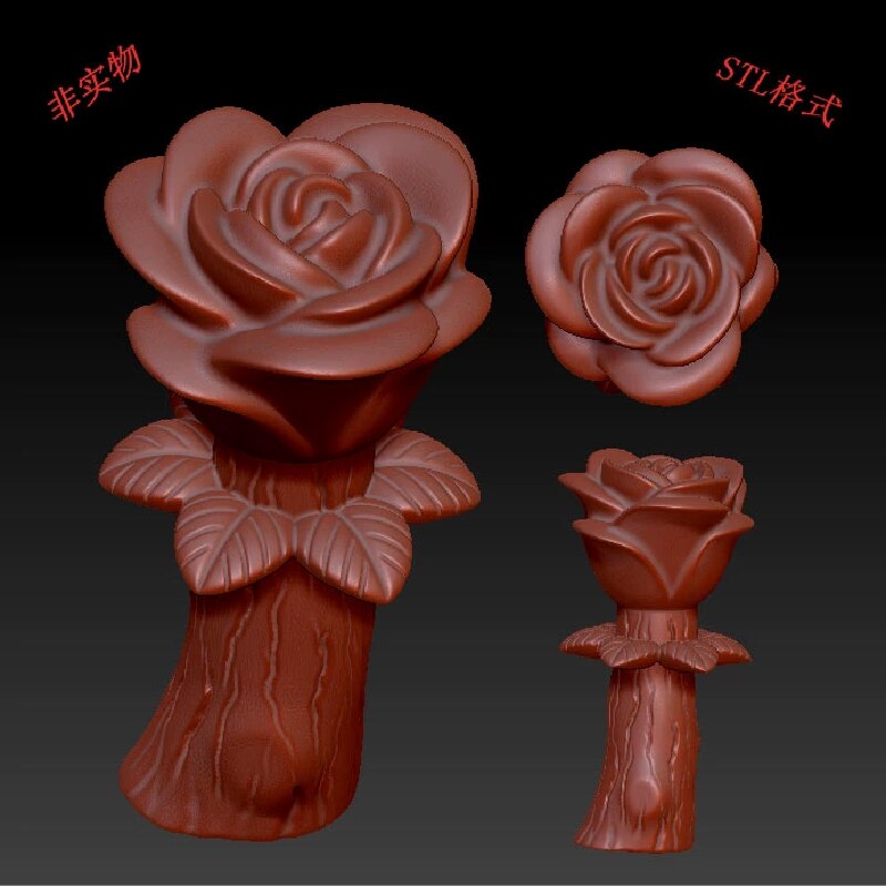 三维立体图圆雕图3d打印stl格式木桩玫瑰花摆件3d模型2958