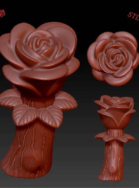 三维立体图圆雕图3d打印stl格式木桩玫瑰花摆件3d模型2958