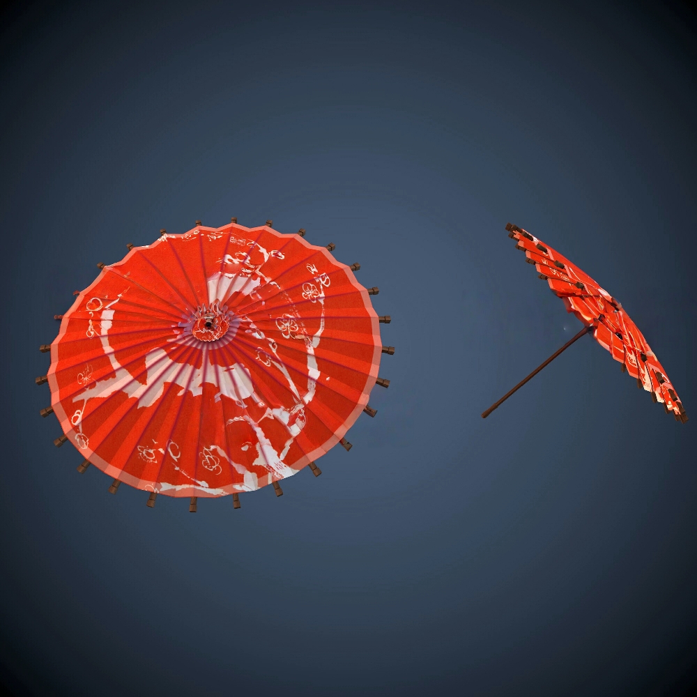 中国风古代油纸伞c4d fbx obj格式红色雨伞模型文件 非实物A488