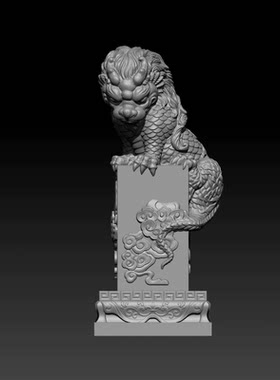 仿古麒麟瑞兽吸水兽云浮雕STL格式圆雕图三维精雕文件3D打印模型