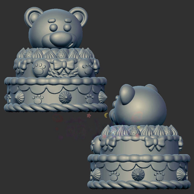 草莓熊蛋糕小熊三维立体图3d打印stl文件圆雕图雕刻机3d模型2516