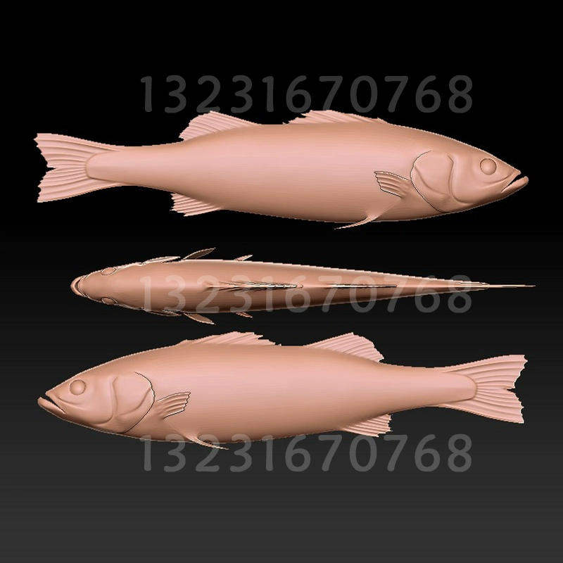 鱼STL三维立体圆雕图3d打印图纸stl文件小鱼雕刻机3d模型咸鱼STL