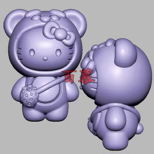 站草莓熊kt猫凯蒂猫三维立体图圆雕图STL文件雕刻机3D模型3056