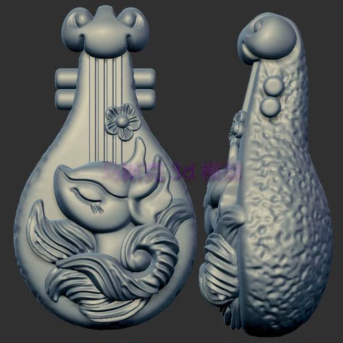 琵琶九尾狐三维立体图圆雕图stl文件雕刻机3d模型583