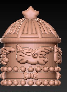 旋转木马 小房子三维立体图圆雕图STL文件雕刻机3D模型