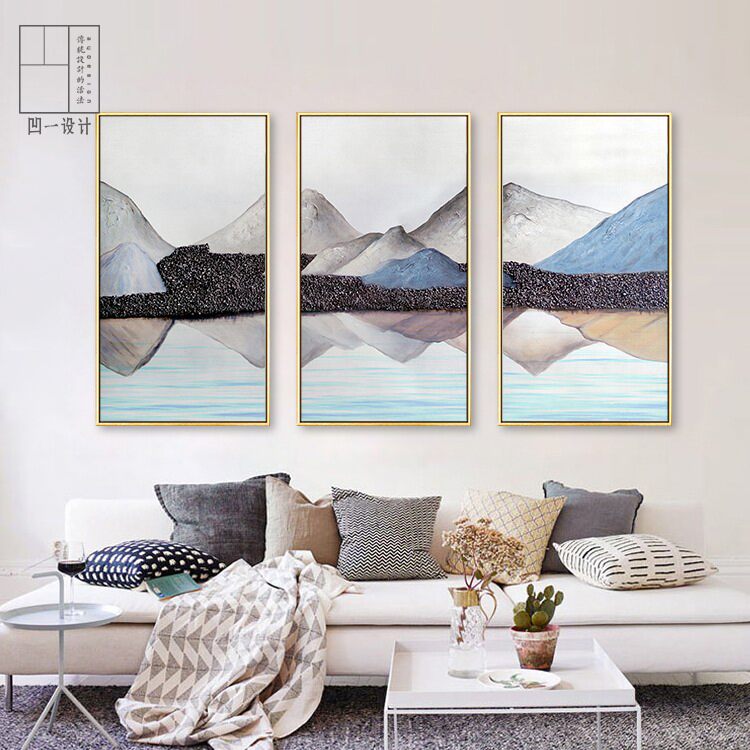 雾隐青峦新现代中式抽象水墨山水轻奢装饰画客厅玄关书房晶瓷挂画