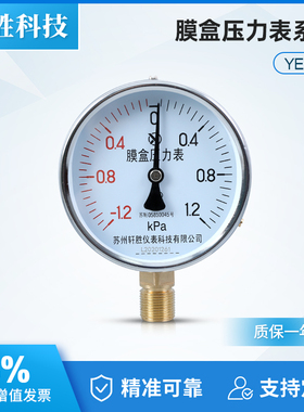 YE100 正负 -1-1kPa  膜盒压力表 复合型正负微压压力表 苏州轩胜