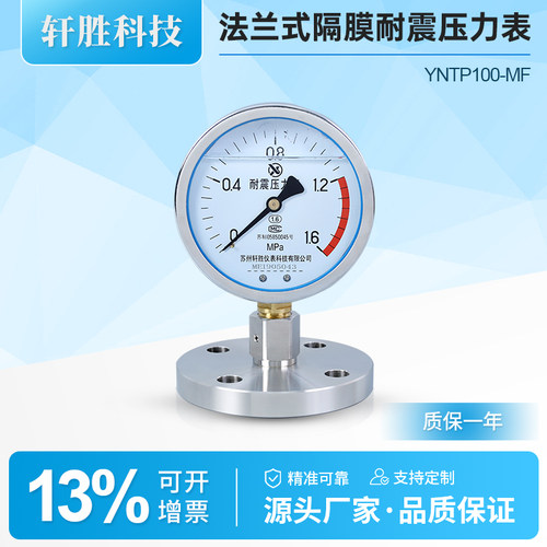 YNTP100抗震法兰式隔膜压力表
