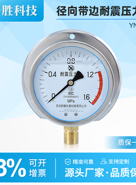 YN100T 1.6MPa 径向带后边 耐震压力表 抗震船用压力表  苏州轩胜