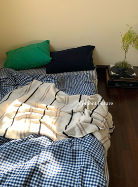 Moment Future简约条纹针织毛毯复古四季空调沙发盖毯办公室毯子