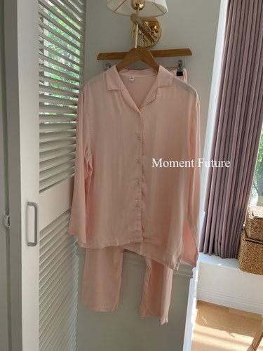 Moment Future贡缎粘纤面料睡衣舒适垂感粉色春夏男女情侣家居服