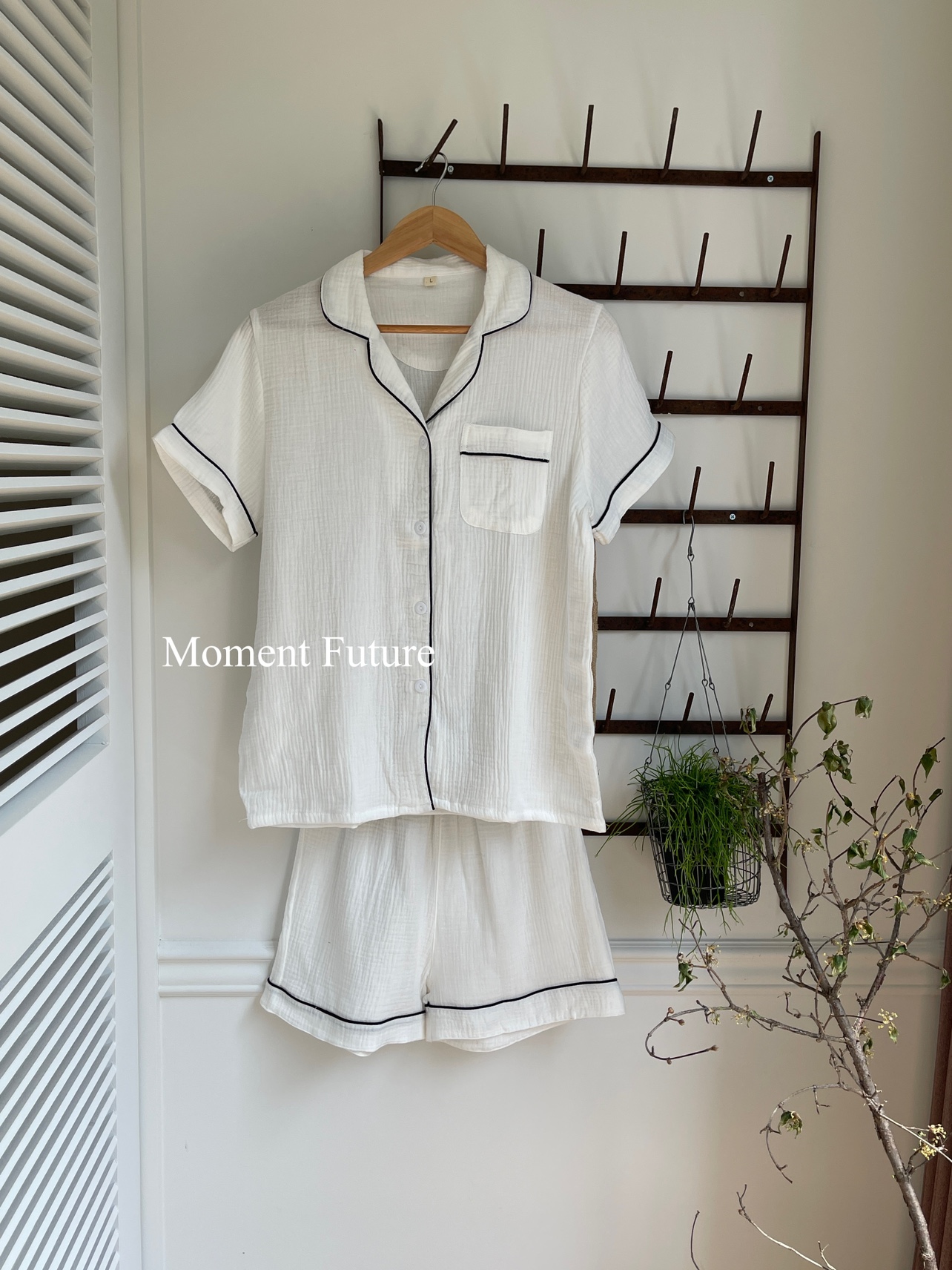 Moment Future日式简约全面睡衣家居服男女男女情侣款韩系透气