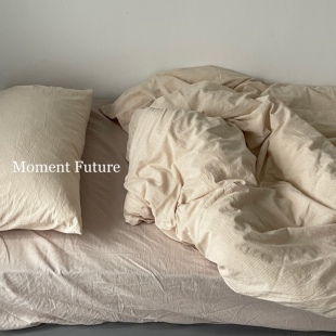 Moment 韩系米色条纹水洗棉纯色四件套无印风床上用品 Future日式