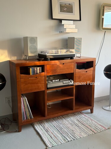 Moment Future黑胶唱机柜中古风实木咖胡桃色复古客厅组合柜cd柜