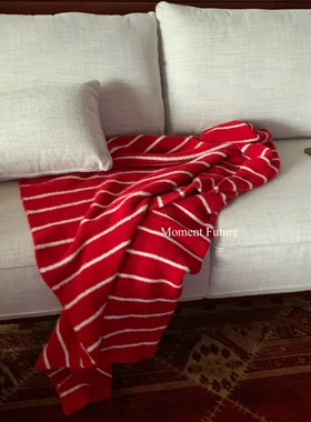 Moment Future美式复古简约红色条纹沙发毛毯空调午睡盖毯子保暖