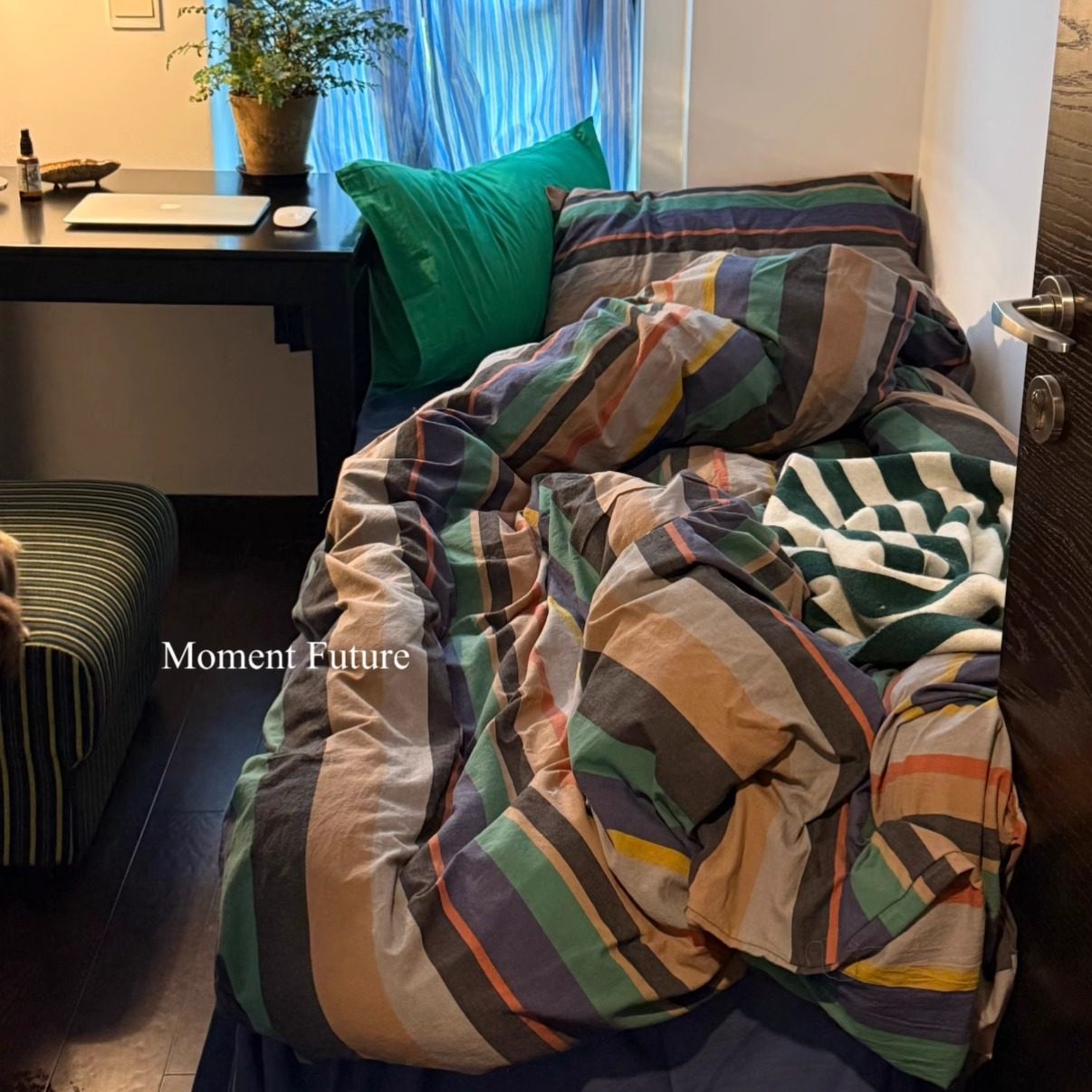 Moment Future复古风全棉四件套中古简约风条纹亲肤被套床单床笠